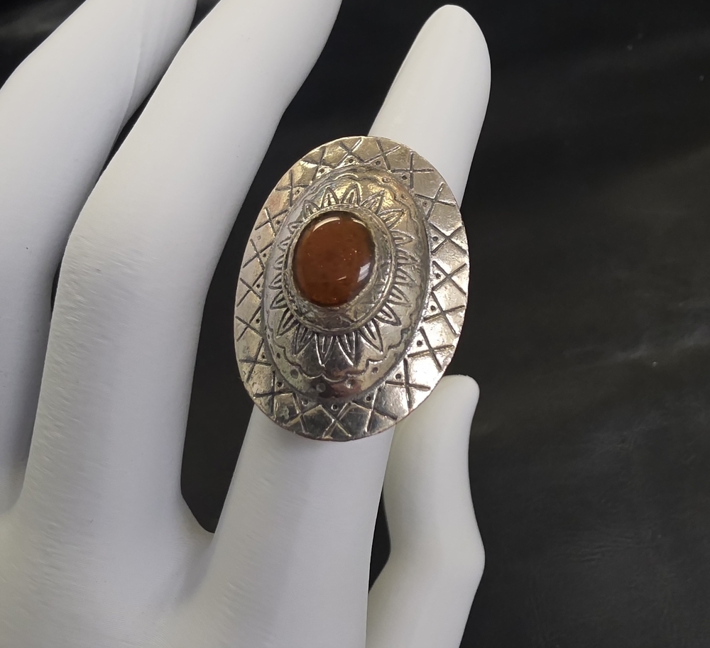 Oval Silver-Tone Statement Ring with Faux Stone - Women's Jewelry